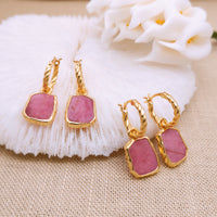 Natural stone pendant hoop earrings